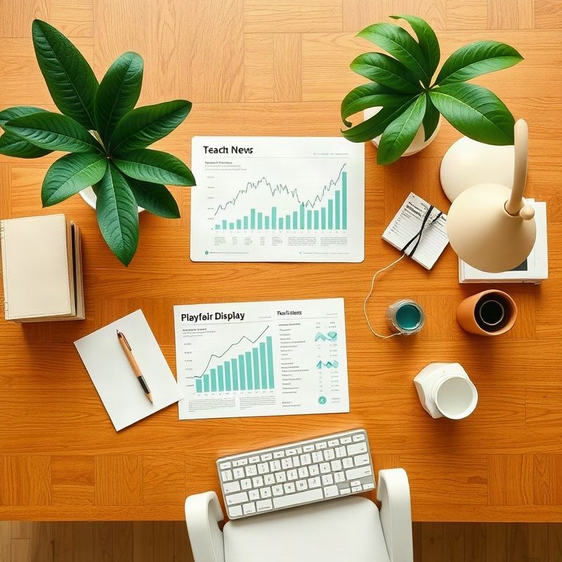 Editorial newsroom desk with printed economic data charts